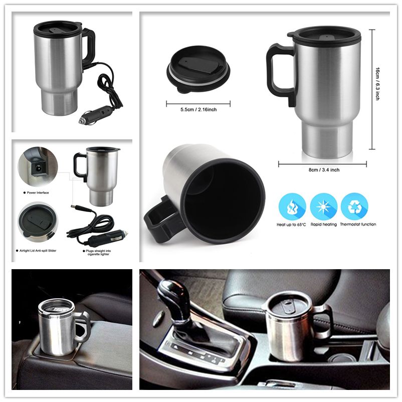 Car Heated Travel Mug 12V Stainless Steel Thermal Mug Travelling